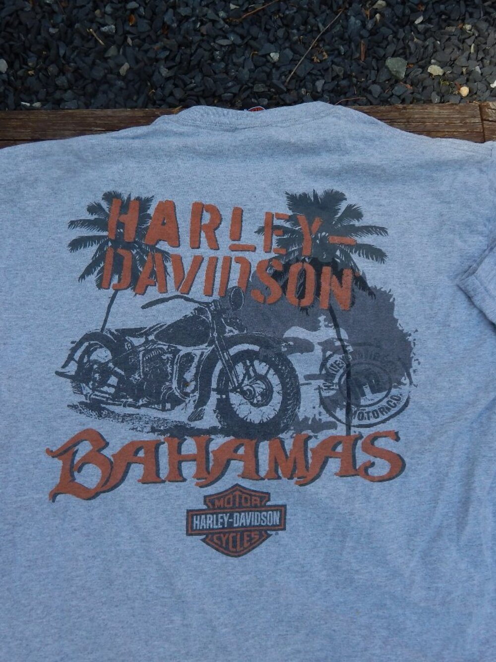 Harley-Davidson Gray T-Shirt with Orange & Black Bahamas Graphic